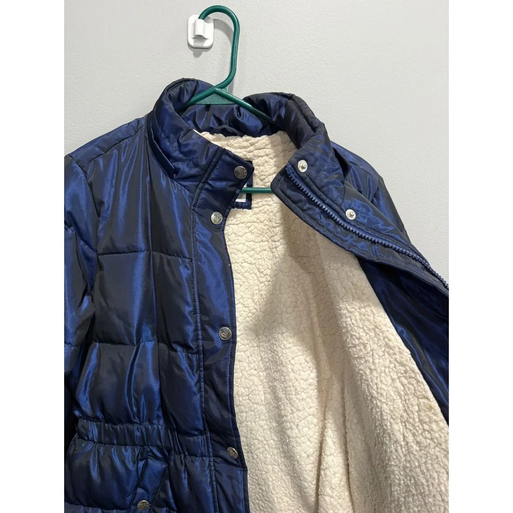 Justice Girls Puffer Jacket Size 16/18 Blue Quilted Sherpa Lined‎ Winter Coat